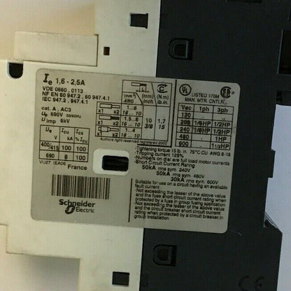 TELEMECANIQUE GV2-P07 MOTOR STARTER 1.6-2.5A 1 1/2HP 600VAC4