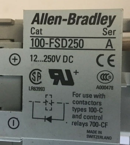 ALLEN BRADLEY 100-C30Z*00 CONTACTOR SER.C 600VAC 55A W/100-S & 100-FSD250 2