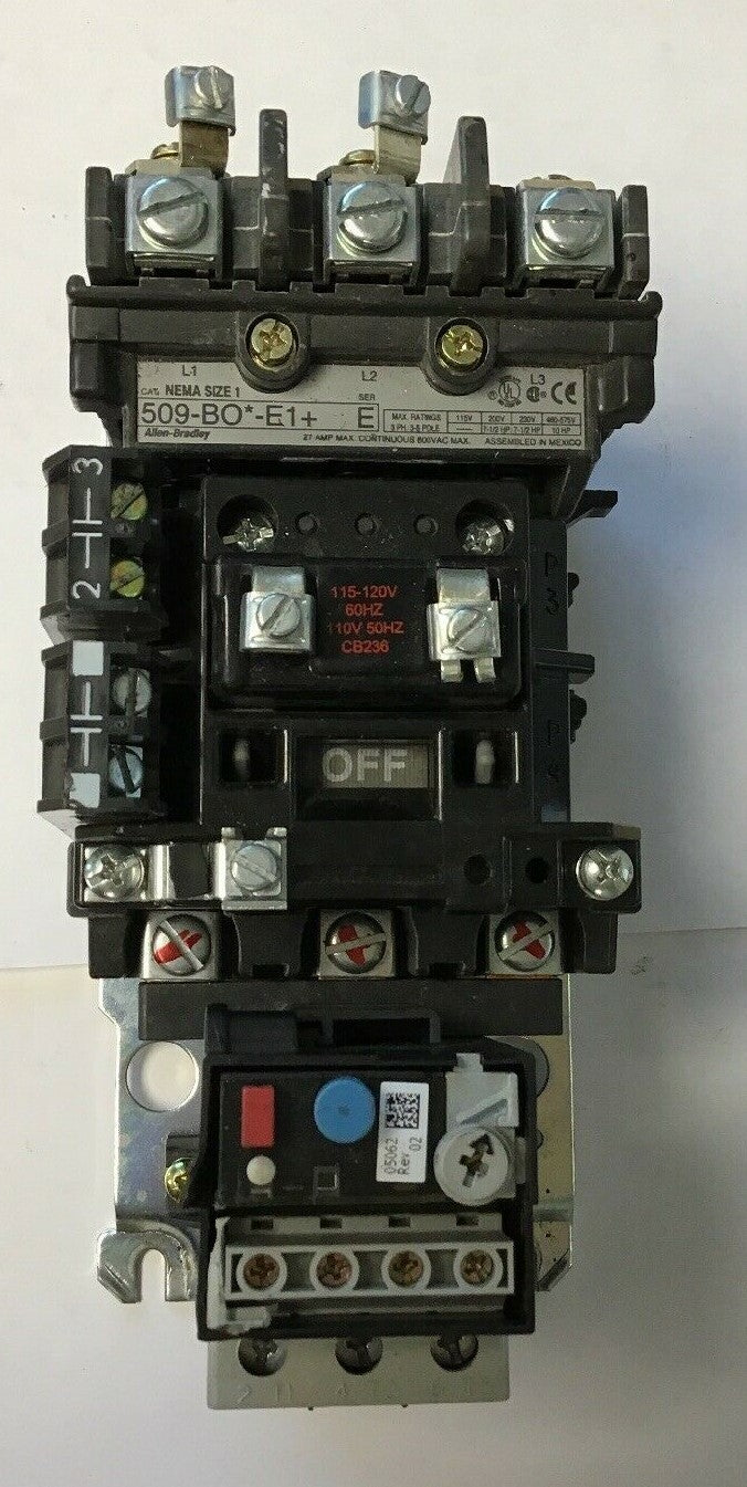 ALLEN-BRADLEY 509-BO*-E1+ SIZE 1 STARTER 120 V COIL  W/592-EECC W/595-A SER.C0
