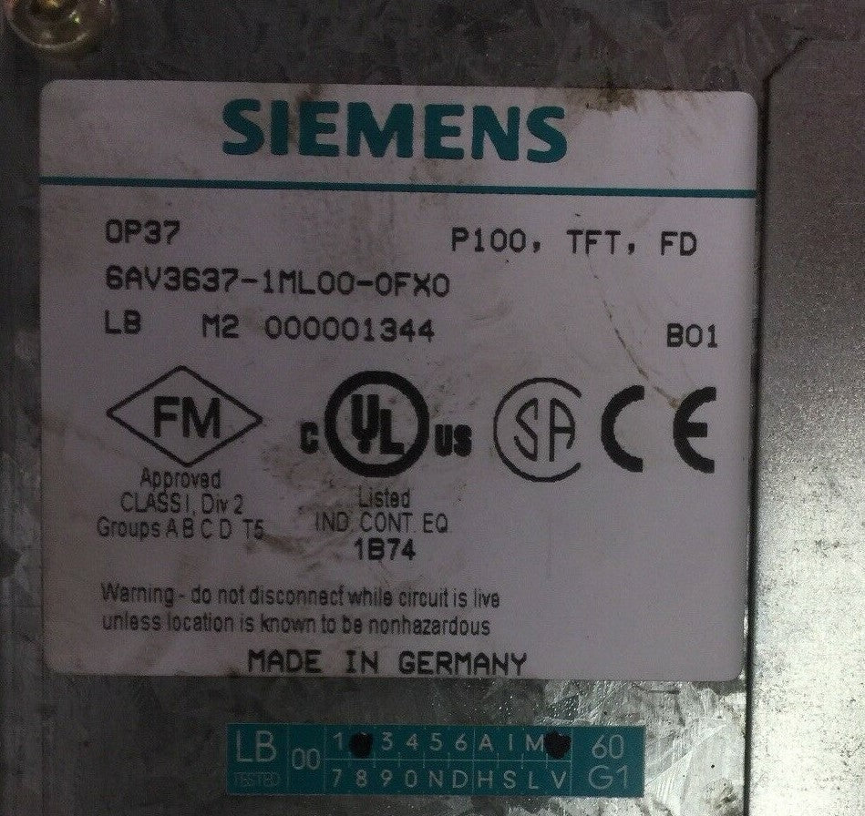 SIEMENS 6AV3637-1ML00-0FX0 CONTROL PANEL 24VDC SIMATIC OP371