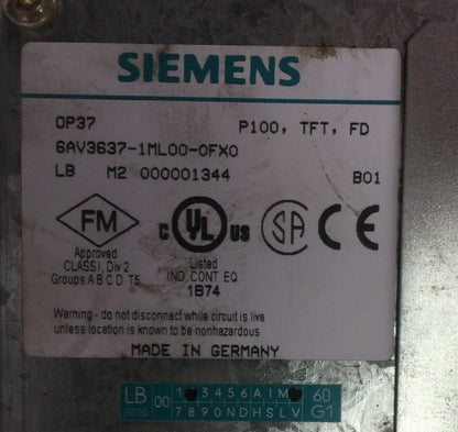 SIEMENS 6AV3637-1ML00-0FX0 CONTROL PANEL 24VDC SIMATIC OP371