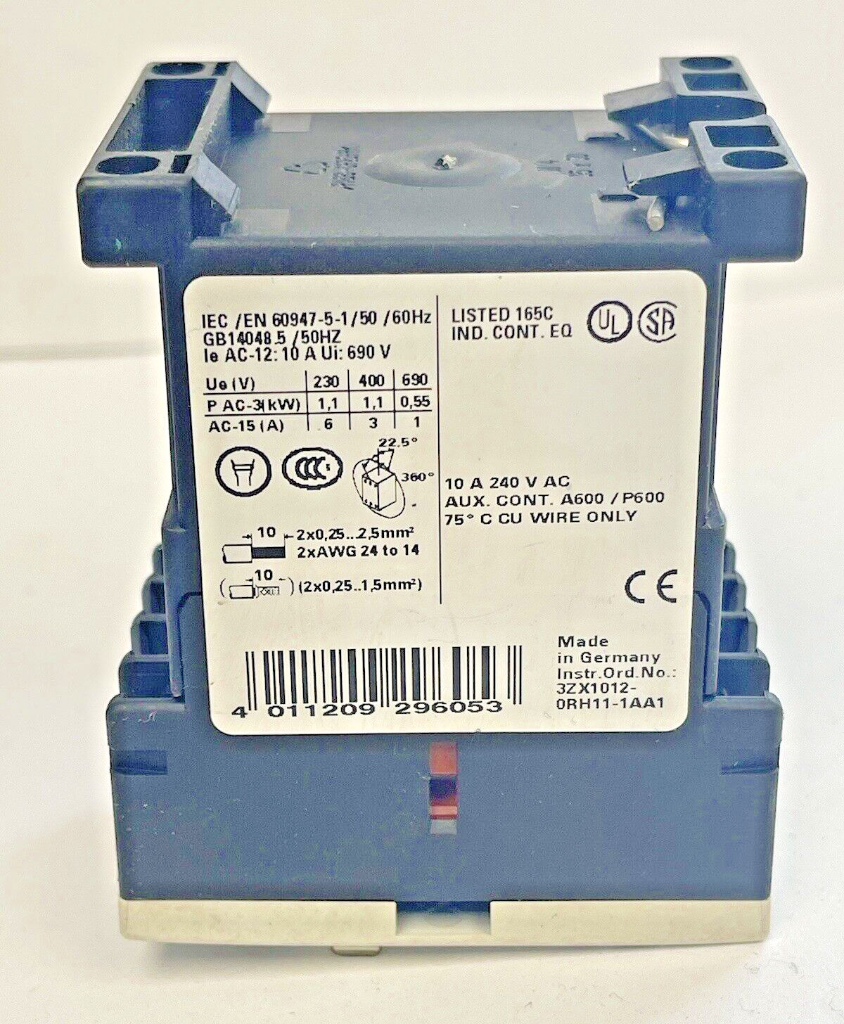 SIEMENS - 3RH1131-2BB40 - CONTROL RELAY - 10 A, 240 VAC, AUXILIARY CONTACT5