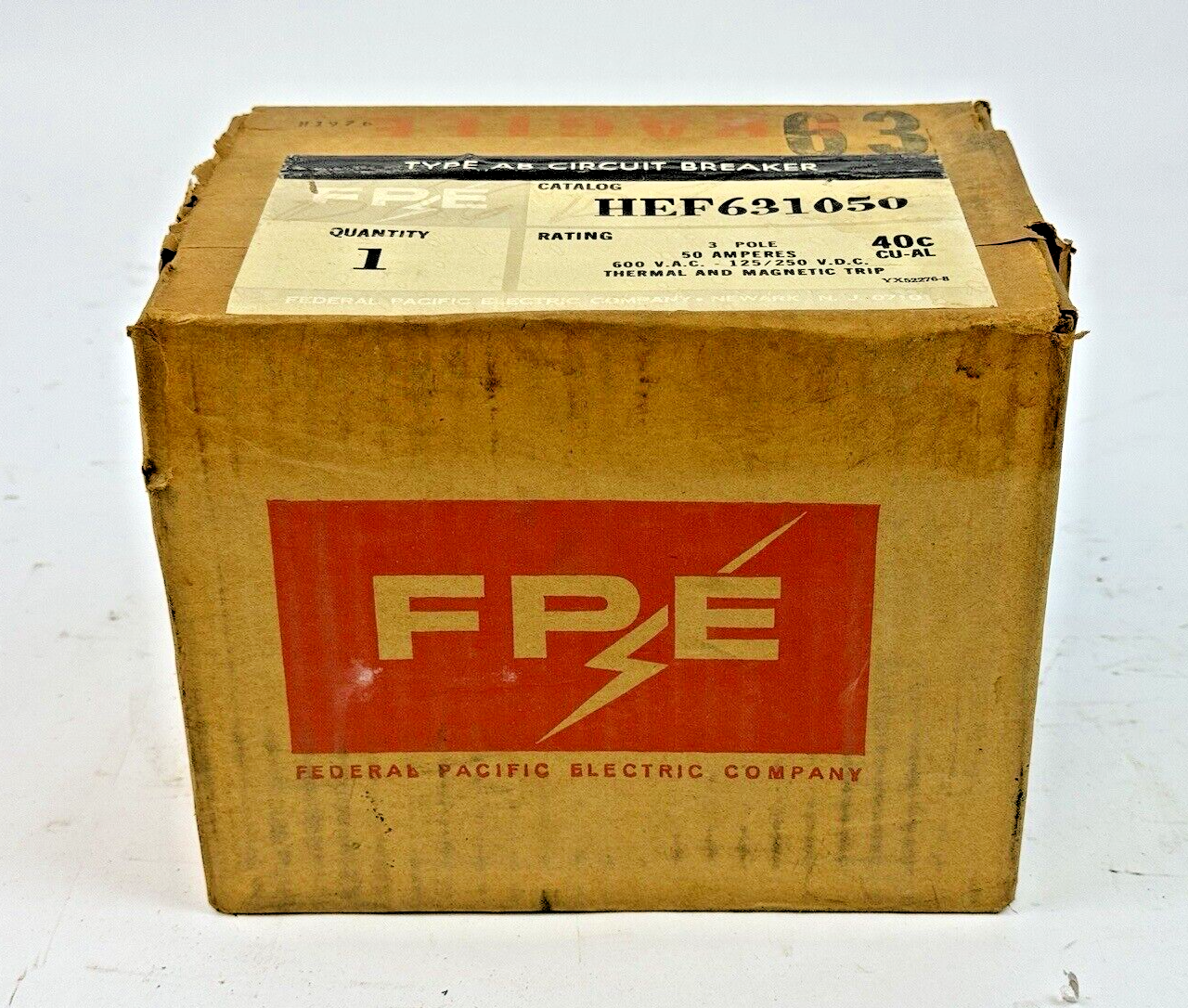 FPE - HEF631050 - MOLDED AB CIRCUIT BREAKER - 50 A, 3 POLE, 600 VAC - NEW SEALED2