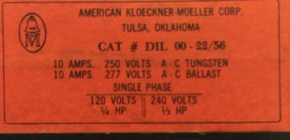 KLOECKNER MOELLER DIL 00-22/56 CONTACTOR 10A 120V 1/4HP 240V 1/3HP SINGLE PHASE1