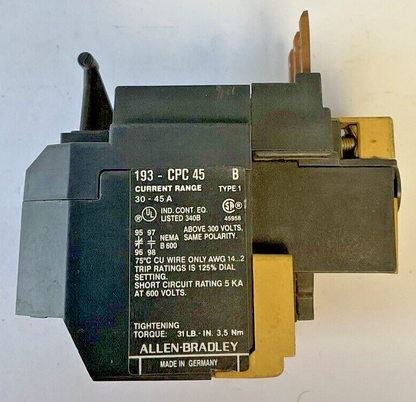 ALLEN BRADLEY 193-CPC45 OVERLOAD RELAY SER.B 30-45A2