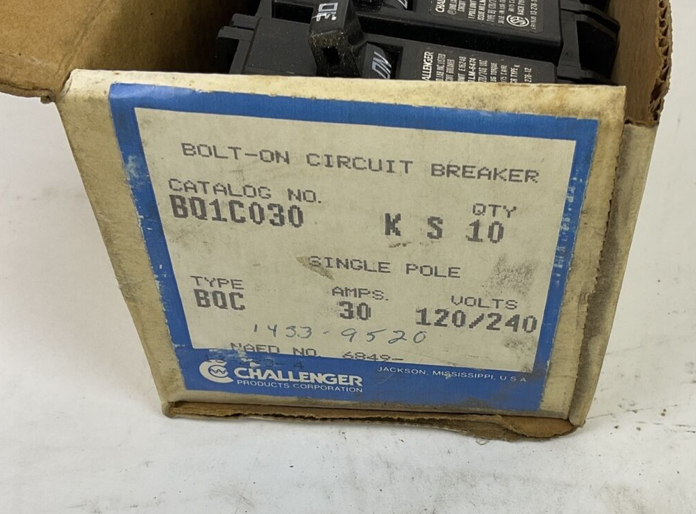 CHALLENGER BQ1C030 CIRCUIT BREAKER 30A 120/240VAC TYPE BQC 1POLE ***LOTOF10***1