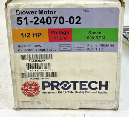 PROTECH 51-24070-02 BLOWER DIRECT DRIVE 1/2HP 115V 1000RPM0