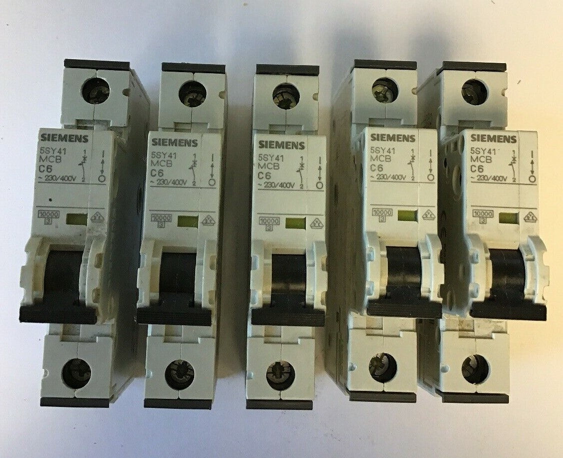 SIEMENS  5SY416-7  MCB C6, 6AMP 250VAC/400V  CIRCUIT BREAKER (LOT OF 5)0