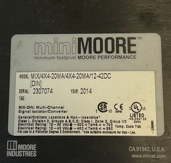 MOORE PERFORMANCE MIX/4X4-20MA/4X4-20MA/12-42DC ISOLATOR 4-CHANNEL 42VDC2