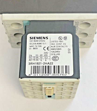 SIEMENS - 3RT1024-3B..0 & 3RH1921-2HA22 & 3RT1926-1BB00 W/ 24VDC COIL7
