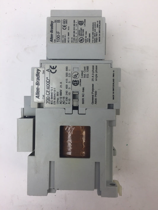 ALLEN BRADLEY 700-CF400D* CONTACTOR  600VAC 25A COIL 24VDC 100-F 100-FSD2500