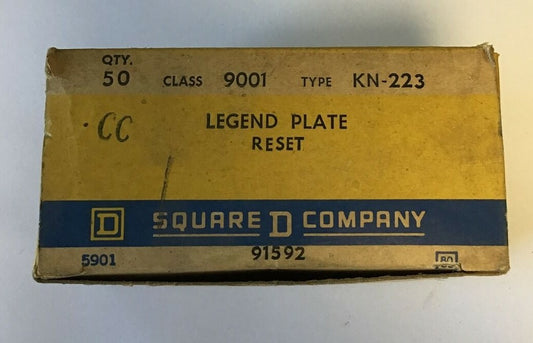 SQUARE D 9001 KN-223 LEGEND PLATE RESET ****LOTOF50****0