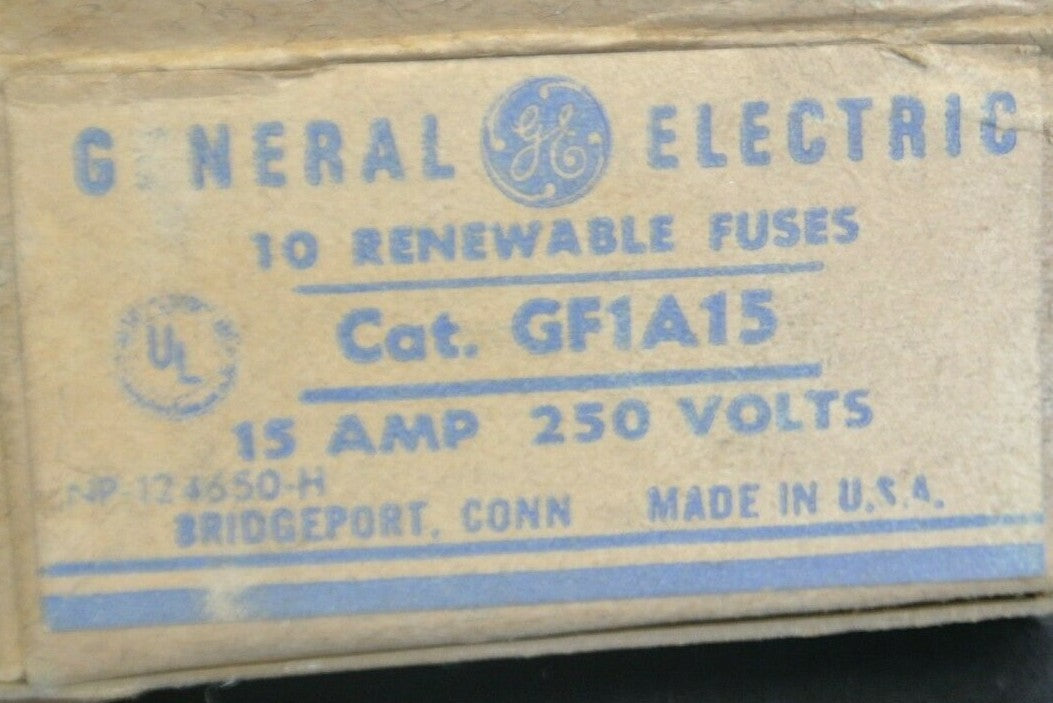 BOX of 10 / GENERAL ELECTRIC GF1A15 RENEWABLE FUSE / 15A / 250V / NEW SURPLUS4