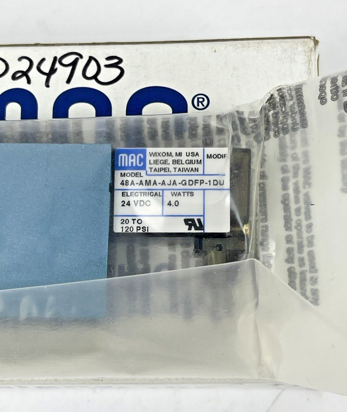 MAC - 48A-AMA-000-GDFP-1DU - SOLENOID VALVE - 24VDC, 20-12 PSI, 4 WATT, 2 POS3