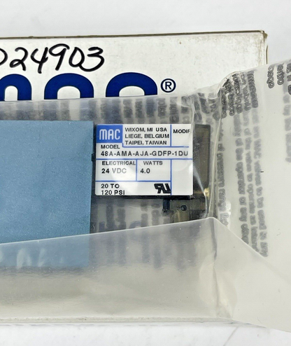 MAC - 48A-AMA-000-GDFP-1DU - SOLENOID VALVE - 24VDC, 20-12 PSI, 4 WATT, 2 POS3