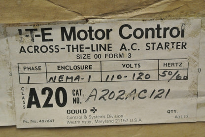 I-T-E A202AC121 / MOTOR CONTROL AC STARTER / SIZE 00 / 110120V / NEW SURPLUS1