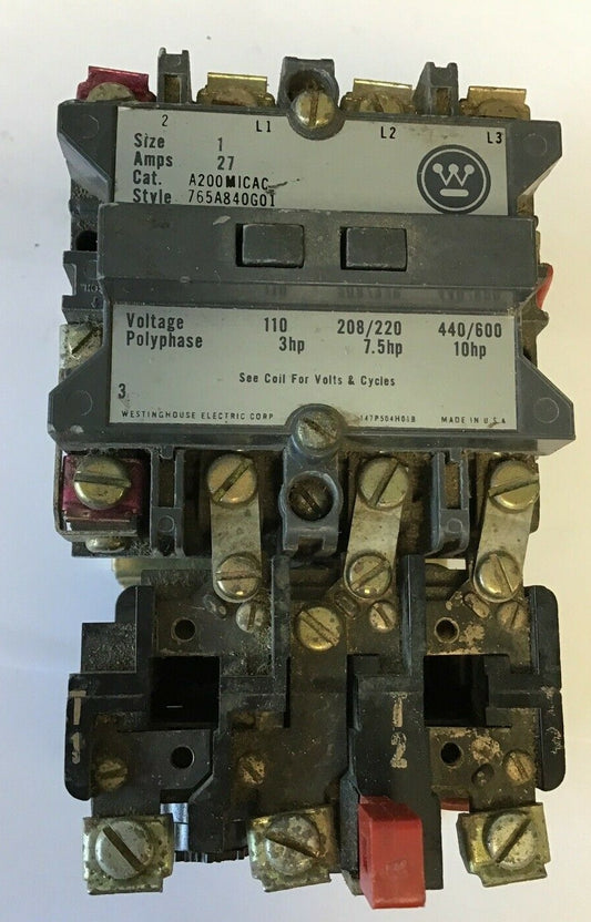 WESTINGHOUSE A200MICAC MOTOR STARTER 10HP 440/600V 765A840G010