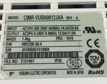 YASKAWA V1000 DRIVE CIMR-VUBA0012JAA 1PH 24A INPUT 3PH 12A OUTPUT1
