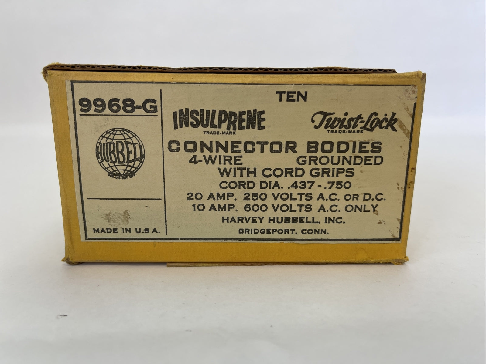 HUBBELL 9968-G CONNECTOR BODIES 4WIRE GROUNDED W/ CORD GRIP 600VAC (BOX OF 10)0
