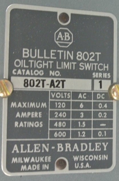ALLEN-BRADLEY 802T-A2T OILTIGHT LIMIT SWITCH / SPRING RETURN / NEW SURPLUS1