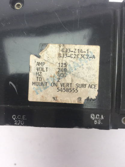 HEINEMANN GJ3-C2C3C2-A CIRCUIT BREAKER 125AMP 240V 3POLE 400HZ 2TD GJ3-Z14-11