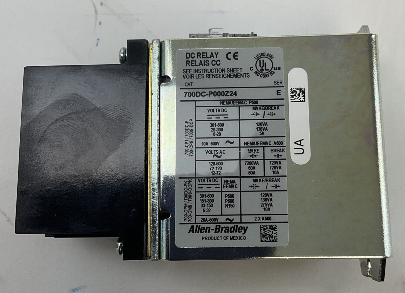 ALLEN BRADLEY 700DC-P000Z24  24VDC CONROL RELAY SER.E 20A 600VAC6