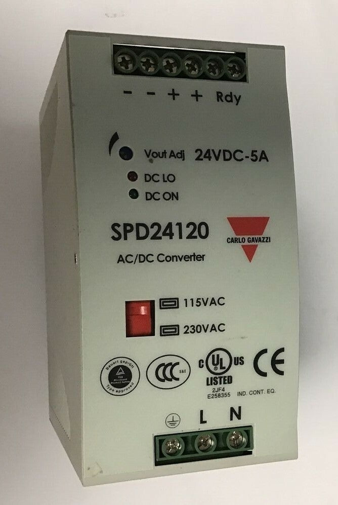 CARLO GAVAZZI SPD2120 AC/DC CONVERTER 24VDC-5A 115/230VAC 47-63HZ 2.8/1.4A 120W0
