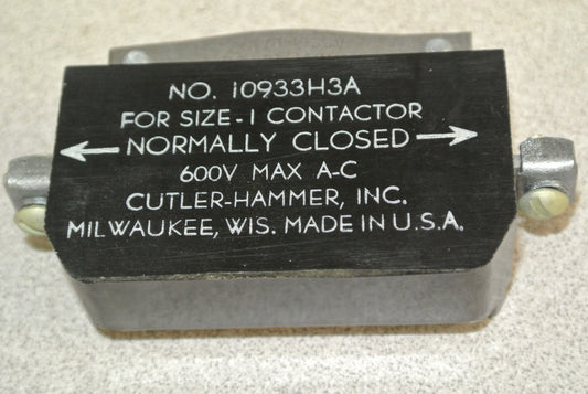 CUTLER-HAMMER 10933H3A AUXILIARY CONTACT / ELECTRICAL INTERLOCK / N.C. / SIZE 10