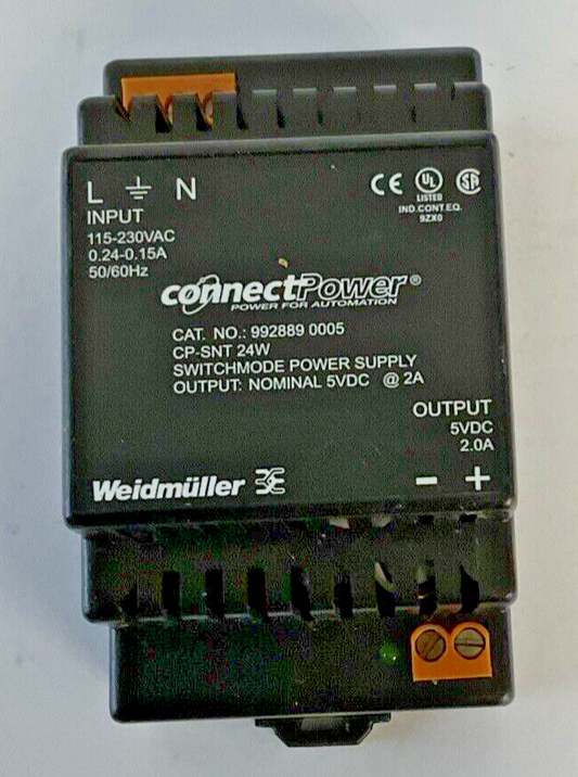 WEIDMULLER 992889 0005 POWER SUPPLY CP-SNT 24W 5VDC 2A 230VAC 50/60HZ0