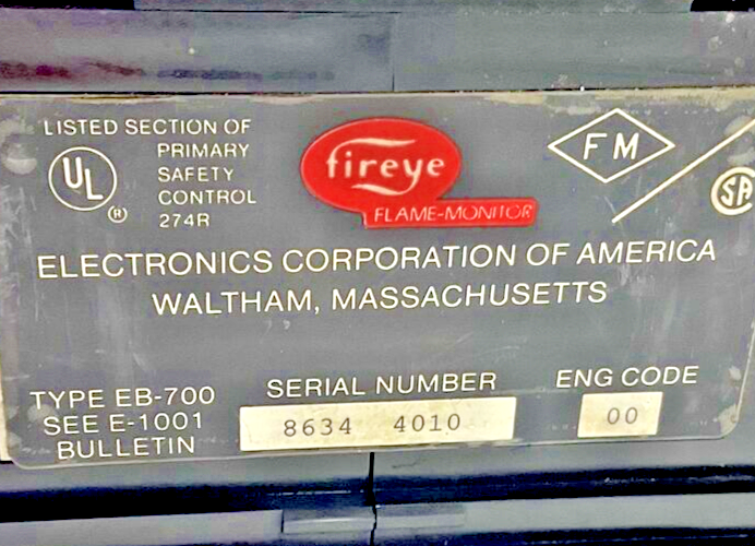 FIREYE EB-700 SAFETY CONTROLLER EUV1 FLAME AMP, EP390 PROGRAMMER, ED500 DISPLAY3