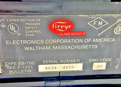 FIREYE EB-700 SAFETY CONTROLLER EUV1 FLAME AMP, EP390 PROGRAMMER, ED500 DISPLAY3
