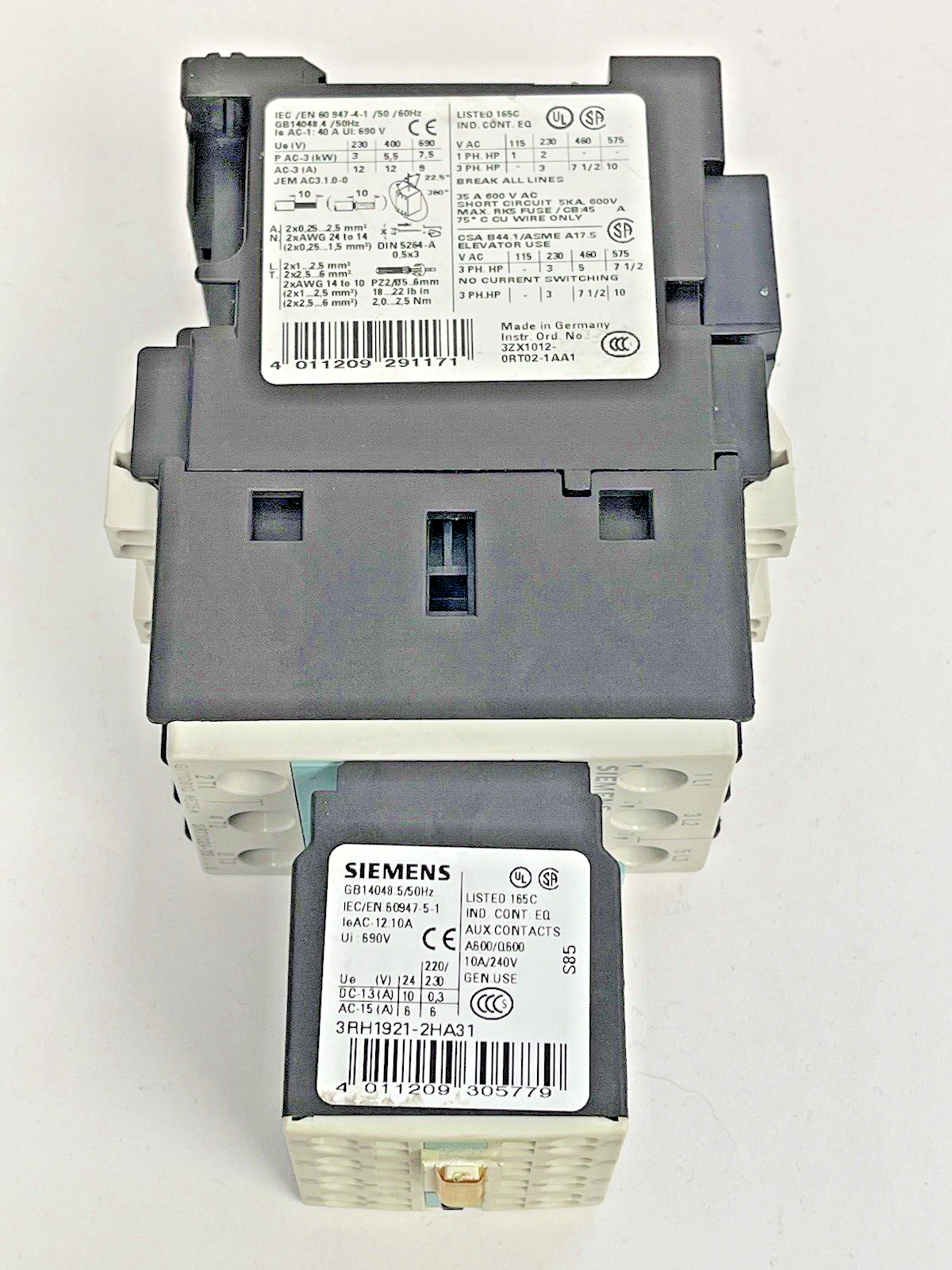 SIEMENS - 3RT1024-3B..0 & 3RH1921-2HA31 & 3RT1926-1BB00 W/ 24VDC COIL3