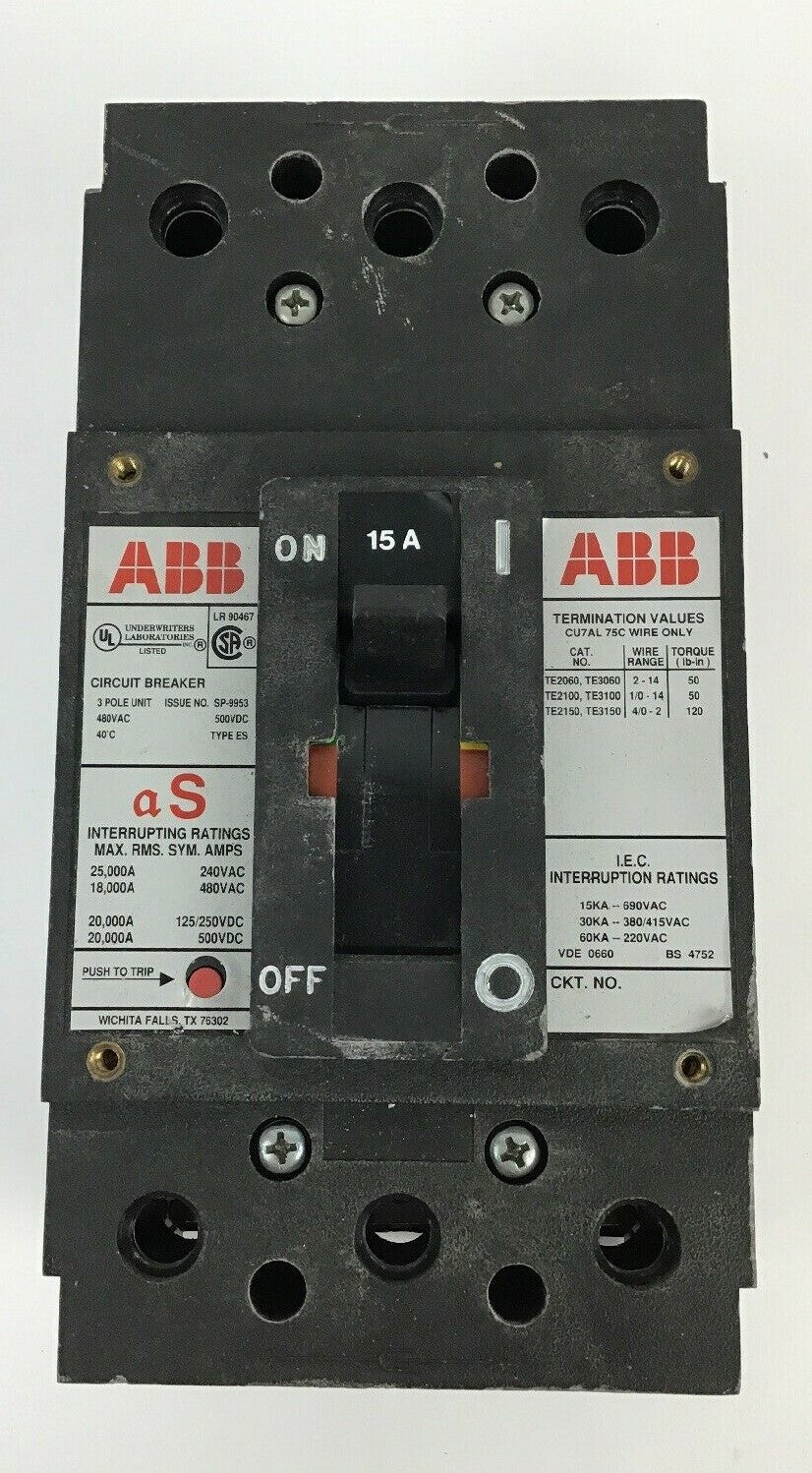 ABB UXAB 727131 R 101 15AMP CIRCUIT BREAKER 500VDC 3POLE TYPE ES 480VAC0