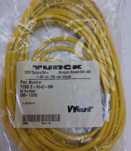 TURCK V-FAST TC9S 2-A642-5M / U99-13588 CORDSET - 0-220VAC/DC - NEW SURPLUS0