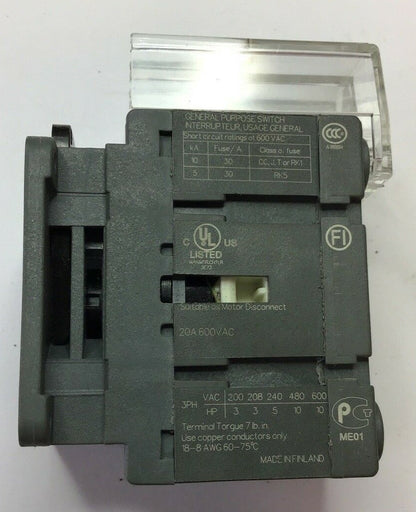 ABB OT16FT3 SWITCH DISCONNECTOR 60HZ 8KV 20A 600VAC1