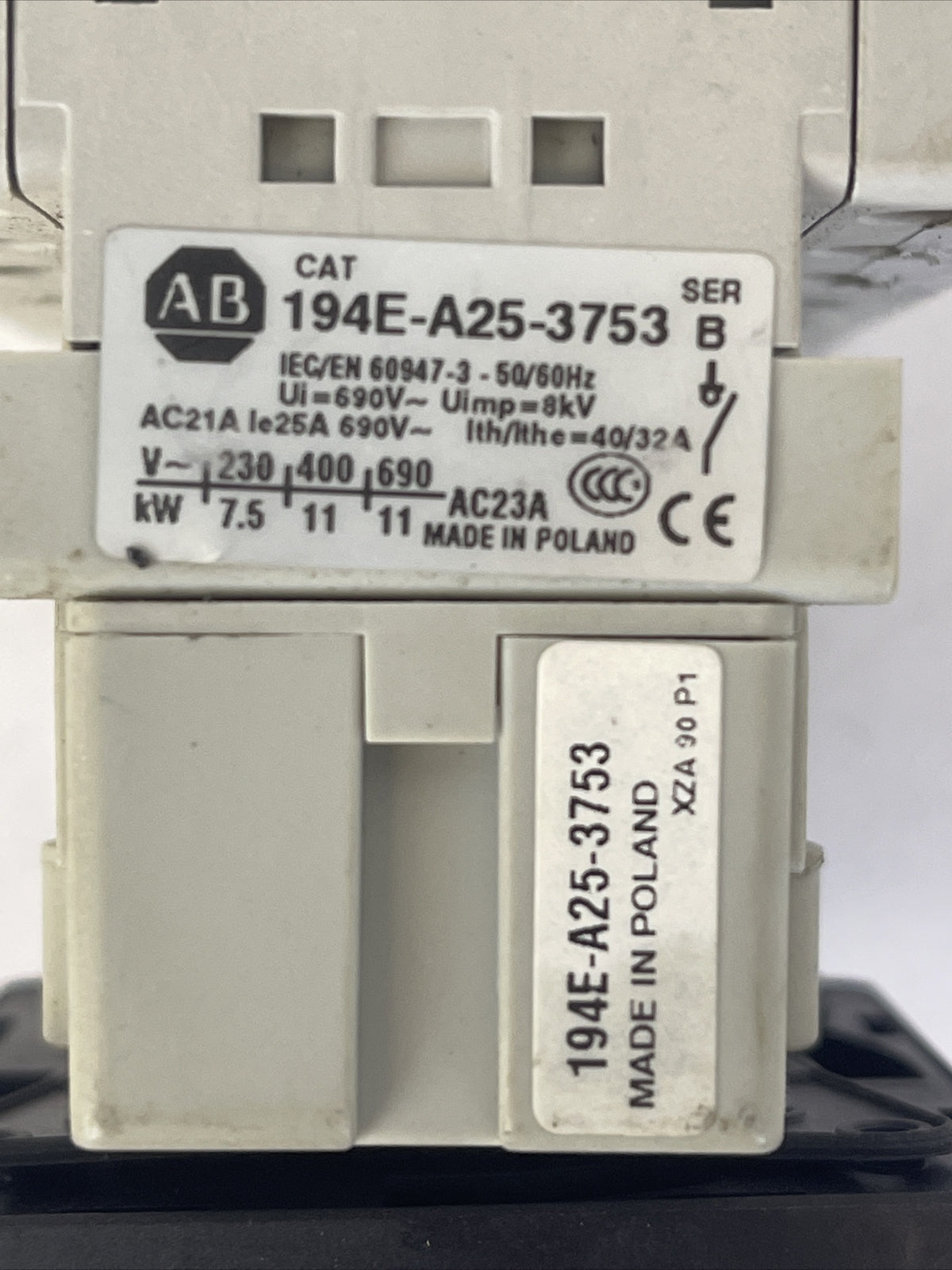 ALLEN BRADLEY 194-A25-3753 DISCONNECT SWITCH 25A 600VAC SER B 10HP1