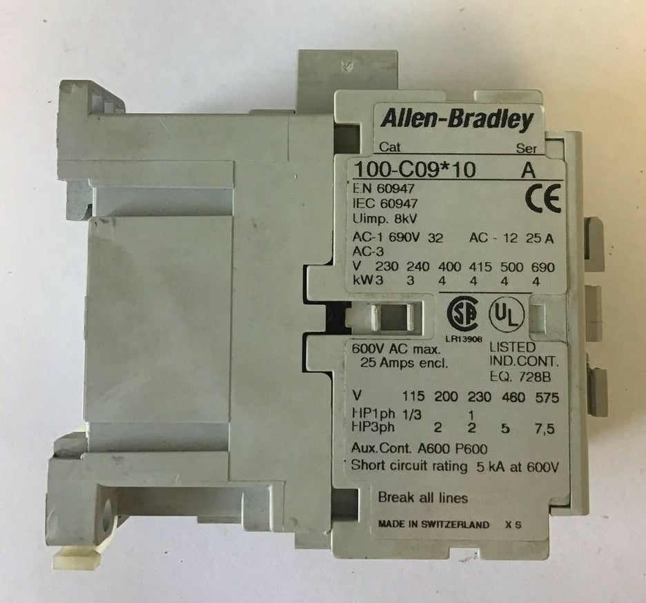ALLEN BRADLEY 100-C09*10 CONTACTOR SER.A 25A 600VAC  1
