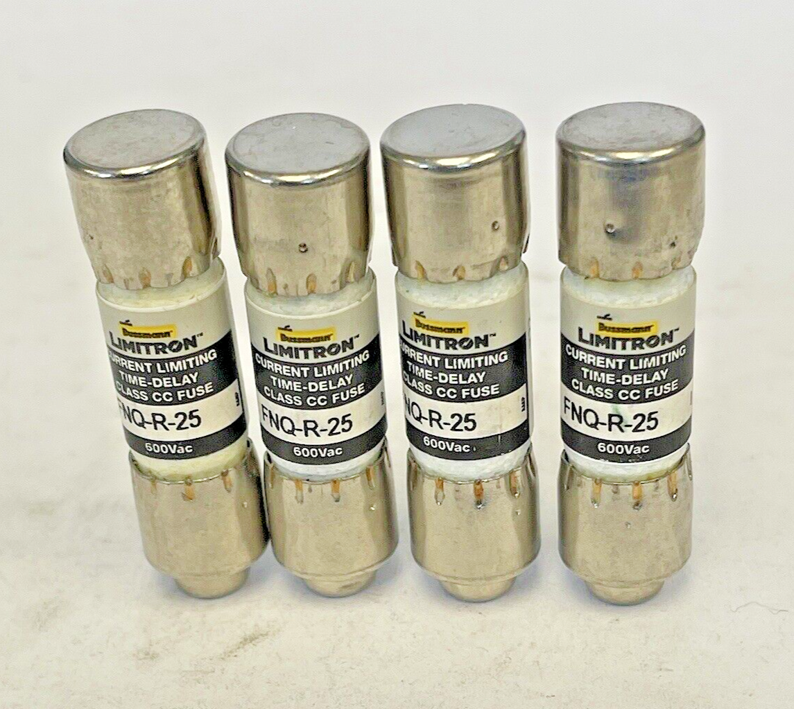 BUSSMANN *LOT OF 4* - FNQ-R-25 - 25 AMP, 600 VAC, TIME-DELAY, CLASS CC FUSES0