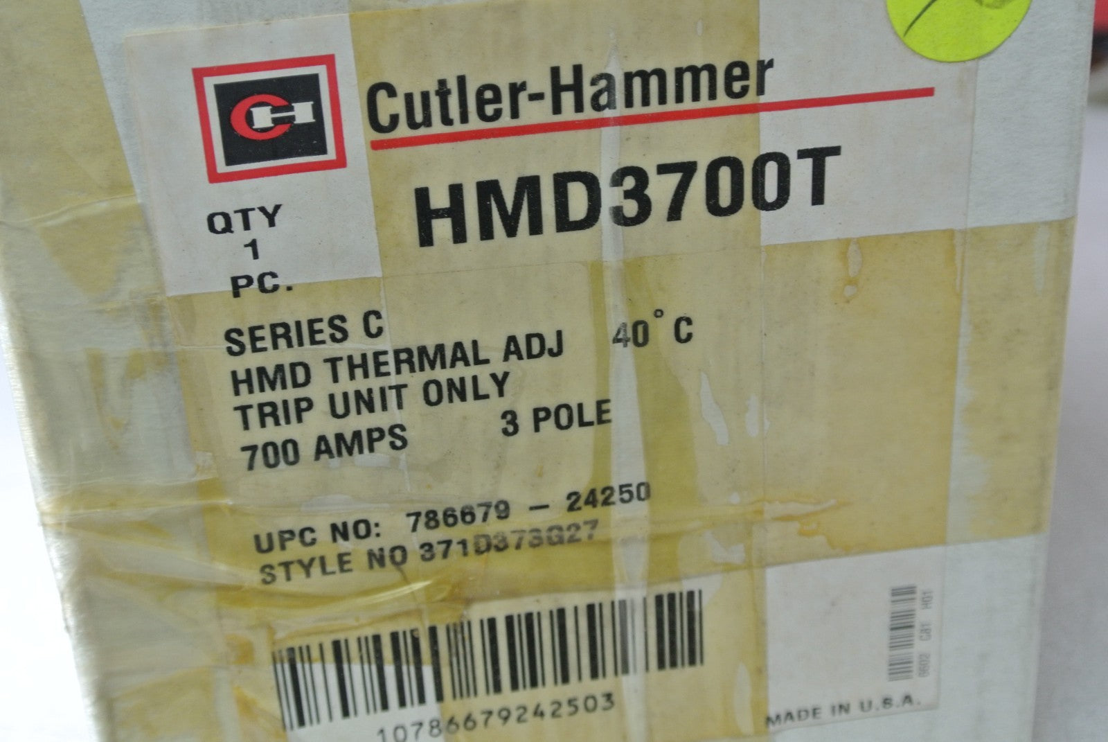 CUTLER-HAMMER HMD3700T THERMAL ADJ. TRIP UNIT - 700A, 3-POLE 371D373G27 0