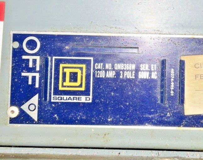 SQUARE D QMB368W FUSIBLE PANELBOARD 1200A 3POLE 600VAC SER.E1 A4BQ1200A FUSES(3)1