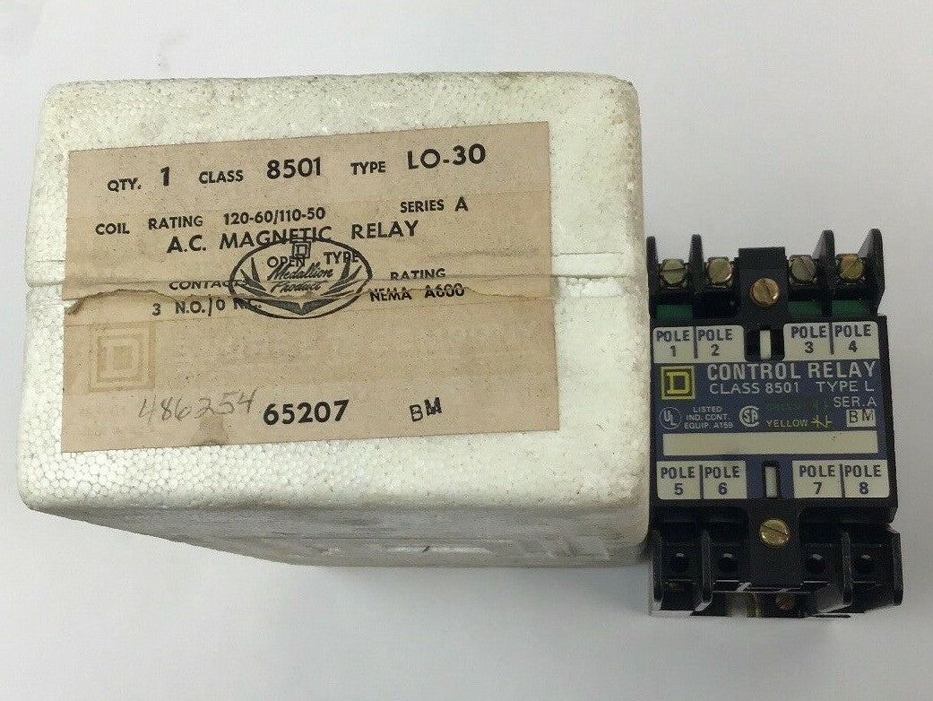 SQUARE D 8501 L0-30 MAGNETIC CONTROL RELAY SER.A COIL12060/110-50 BM 0