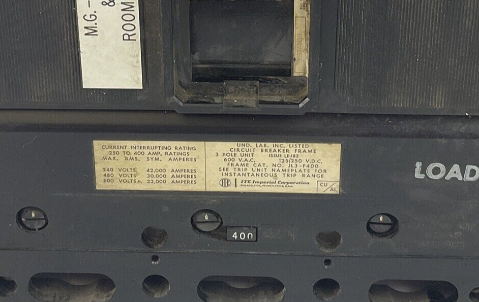 ITE JL3-F400 CIRCUIT BREAKER FRAME 400A 600VAC 125/250VDC 3POLE1