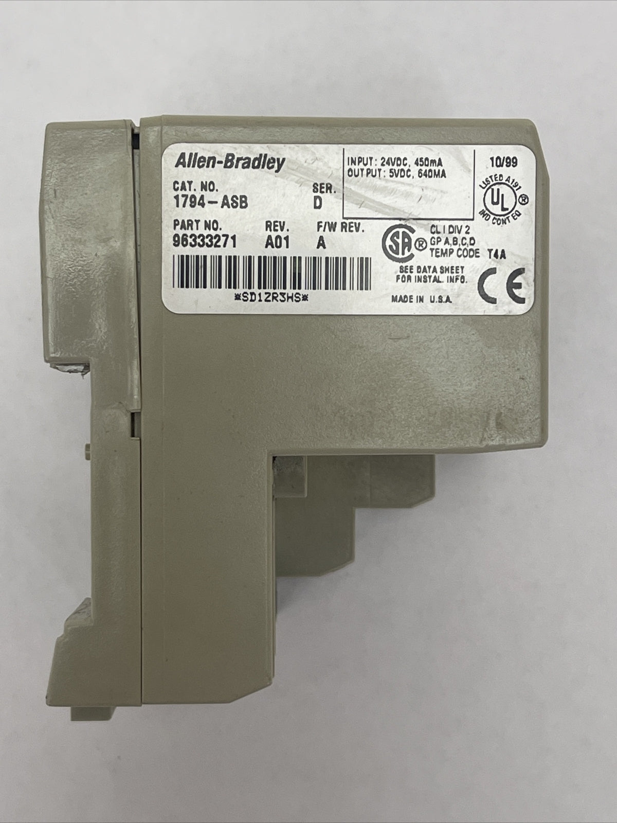 ALLEN BRADLEY 1794-ASB FLEX I/O 24VDC POWER SUPPLY SER D REV A01 F/W REV A1