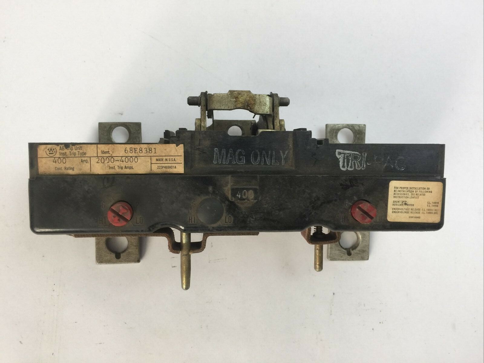 WESTINGHOUSE 68E8381 AB TRIP UNIT 400AMP 2POLE INST TRIP 2000-4000A0