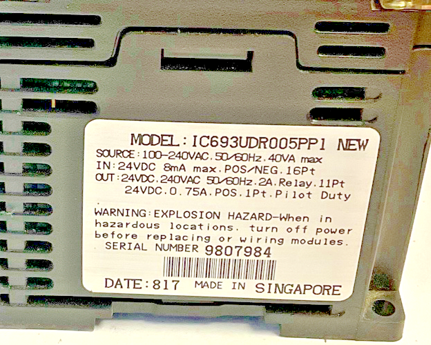 GE IC693UDR005PP1 PROGRAMMABLE CONTROLLER MODULE 40VA 240VAC SERIES 90 MICRO5