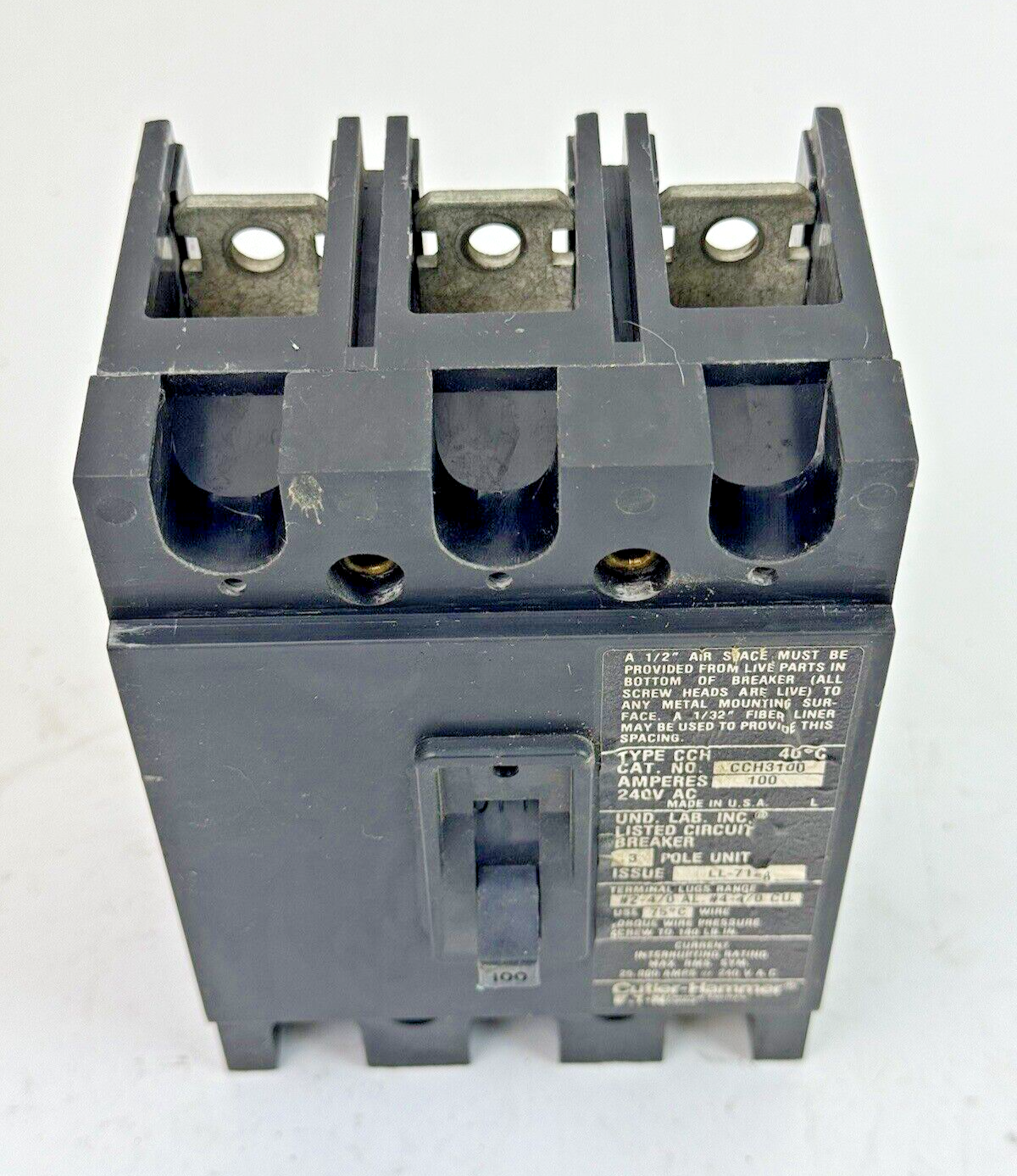 CUTLER-HAMMER / EATON - CCH3100 - CIRCUIT BREAKER - 100A/ 240 VAC/ 3 POLE3