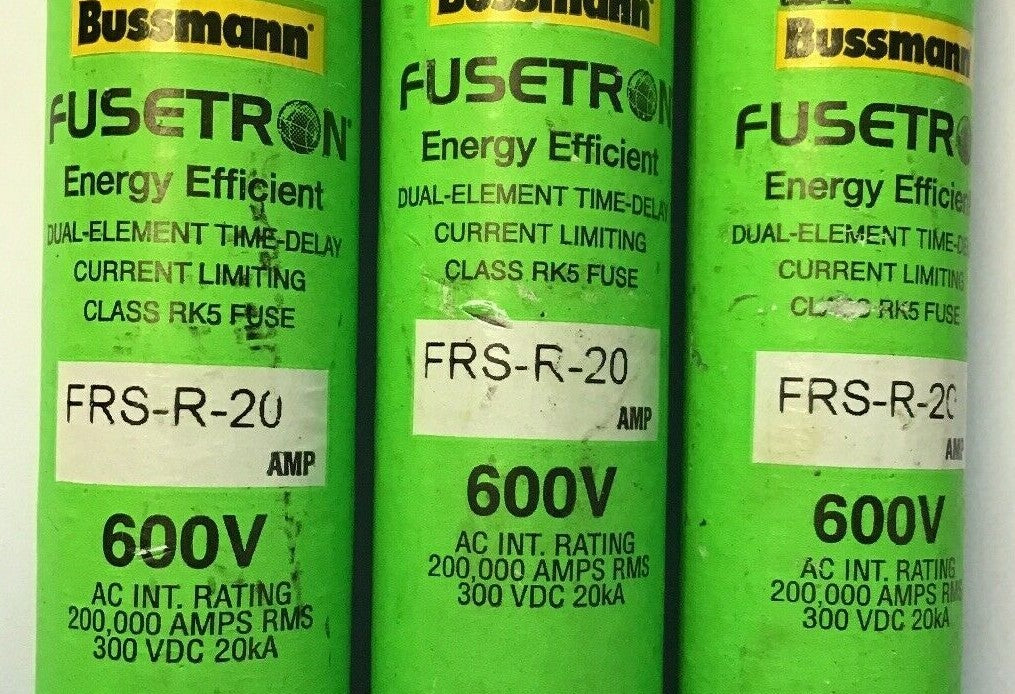 BUSSMAN FRS-R-20 AMP FUSETRON ENERGY EFF. 600V DUAL-ELEM TIME DELAY CLASS RK51