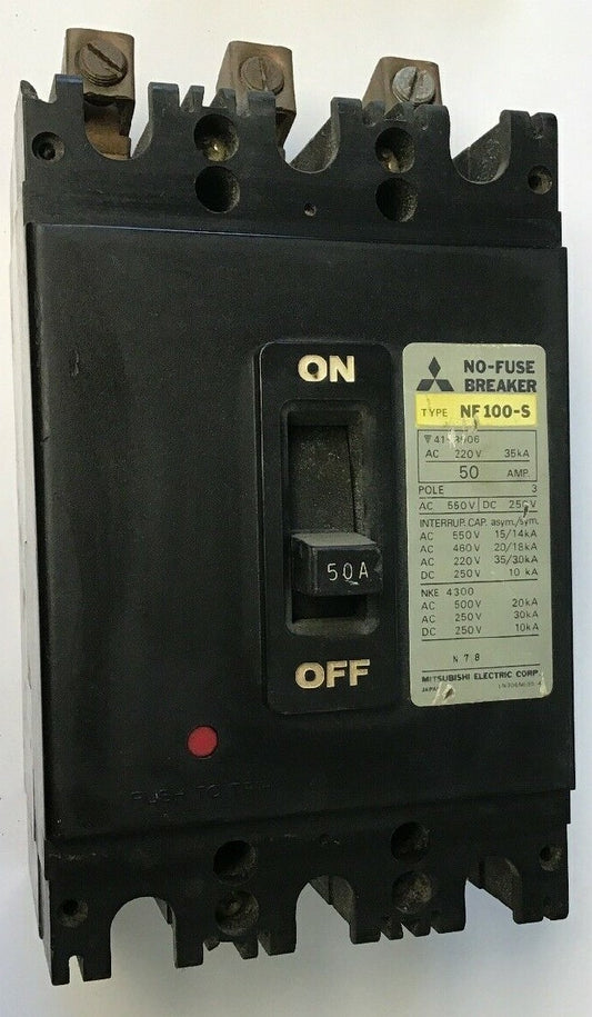 MITSUBISHI NF 100-S CIRCUIT BREAKER 50AMP 550VAC/250VDC 3POLE0