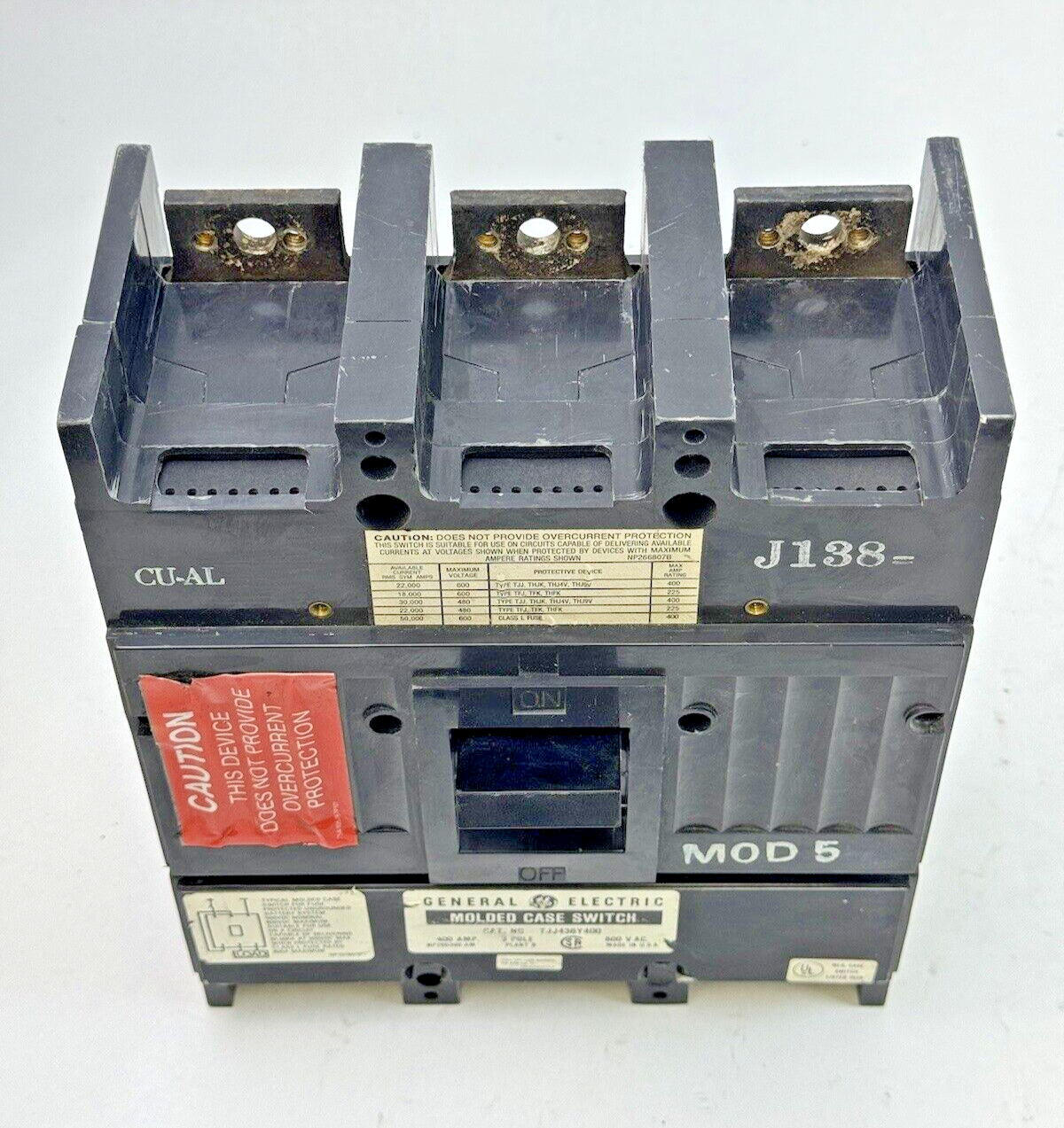 GE - TJJ436Y400 - MOLDED CASE SWITCH MOD 5 - 3 POLE/600VAC/400A6