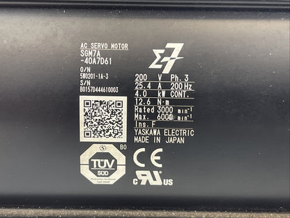 YASKAWA SGM7A-40A7D61 AC SERVO MOTOR 200V 25.4A UTTAH-B24RH ABS ENCODER SHIMPO1